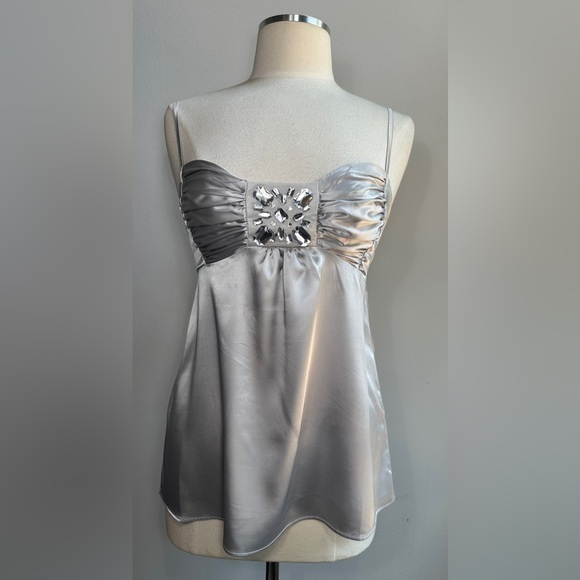 VENUS Tops - Venus Silver Satin Embellished Babydoll Cami – Size Medium (NWOT)